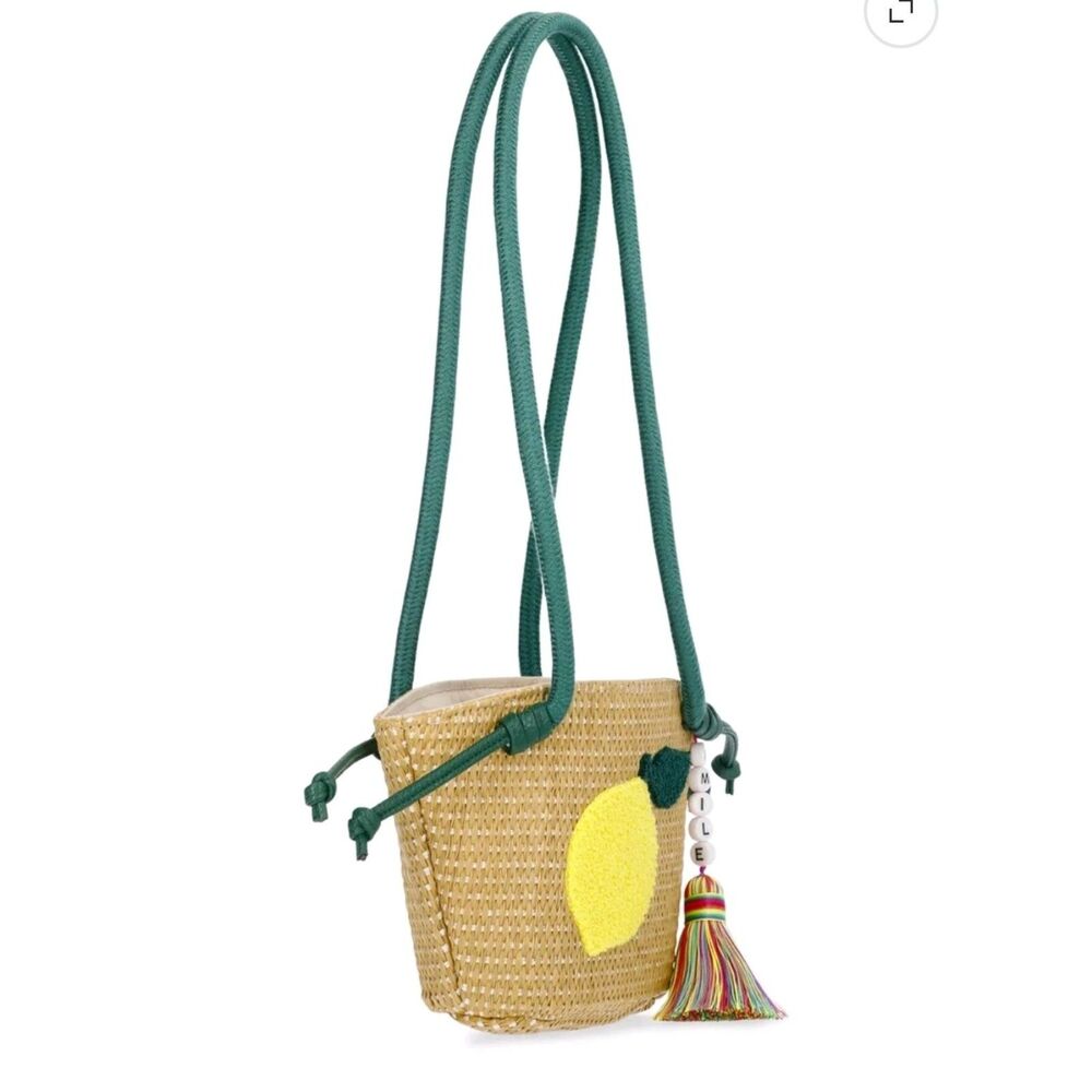 Wonder Nation Girls Lemon Straw Crossbody Bag, green color